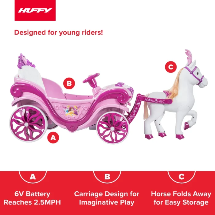 Huffy Disney Princess Royal Horse and carriage - საბავშვო ელექტრო მანქანა დისნეის პრინცესის ეტლი და ცხენი - Image 2