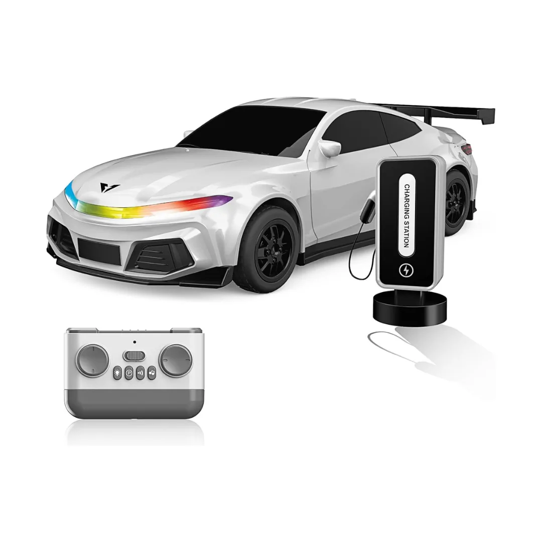 პულტიანი მანქანა ფუნქციური დასატენი სადგურითა და ავტომატური პარკირების ფუნქციით RC Car 1:16 Type C Charging High Speed 18KM/H with Charging Post, Automatic Parking, Led Lights & Sound CRAZON 333-XN24161 (WHITE) - Image 1
